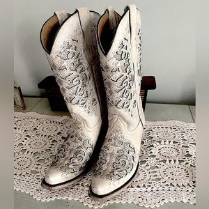 Vintage , Leather Cowboy Boots with Cutouts Patterns and Glitter